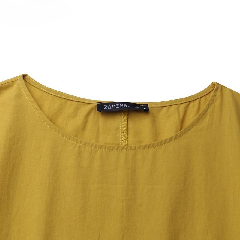 Dámské volány Lem Ležérní Volné bavlněné šaty s krátkým rukávem a výstřihem do O