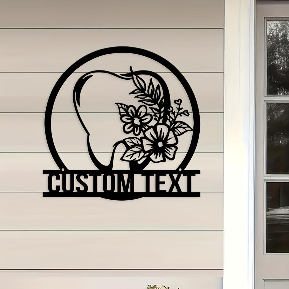 Vintage Metal Tooth Sign Floral Dentist Wall Decor Custom