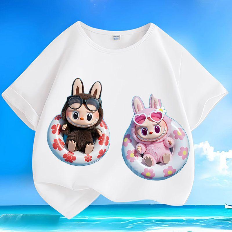 

Cute Pure Cotton Tops for Children, Short-sleeved Casual Round-neck T-shirts for Boys and Girls Summer 100