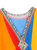 EDOLYNSA Flag Color Printed Boho Hand-knit V Neck Bat Sleeve Beach Dress 2024 Summer Women Loose Kaftan Beachwear Swimsuit Cover Up