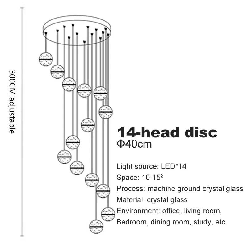 Modern Minimalist Living Room Chandelier Crystal Ball Indoor Lighting Spiral Staircase Light Bedroom Restaurant LED Chandelier