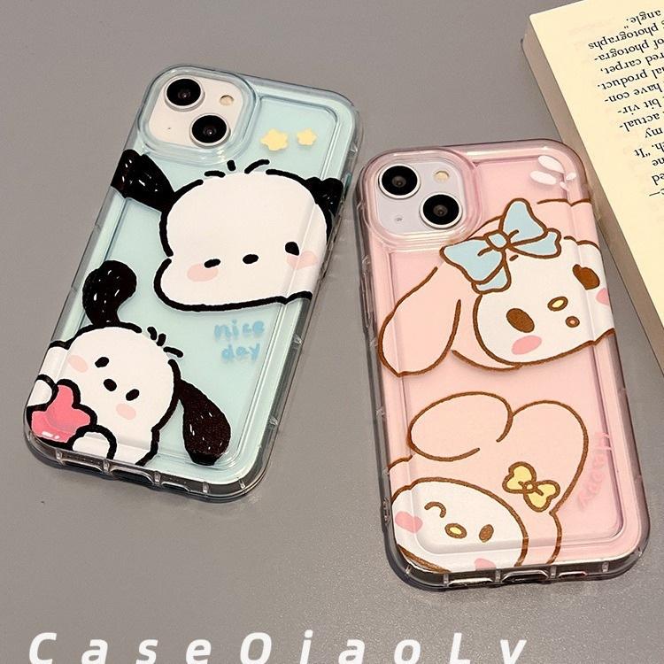 Korean cute puppy applies to apple 14 mobile phone case airbag couple iphone15promax new 11 silicone
