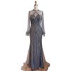 Burnt purple high-end light luxury fish long-sleeved meat-covered fishtail celebrity banquet support temperament dress LA11190