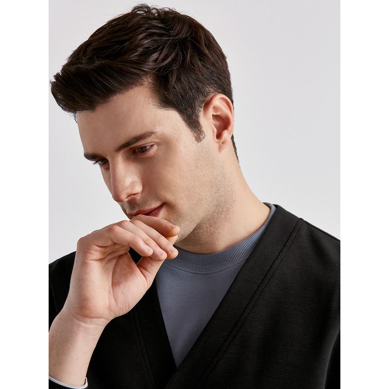 Thousand Paper Cranes Men's Black Knitted Cardigan Outerwear 2025 Autumn New Youth Fashion Jacket Coat Men's Trendy