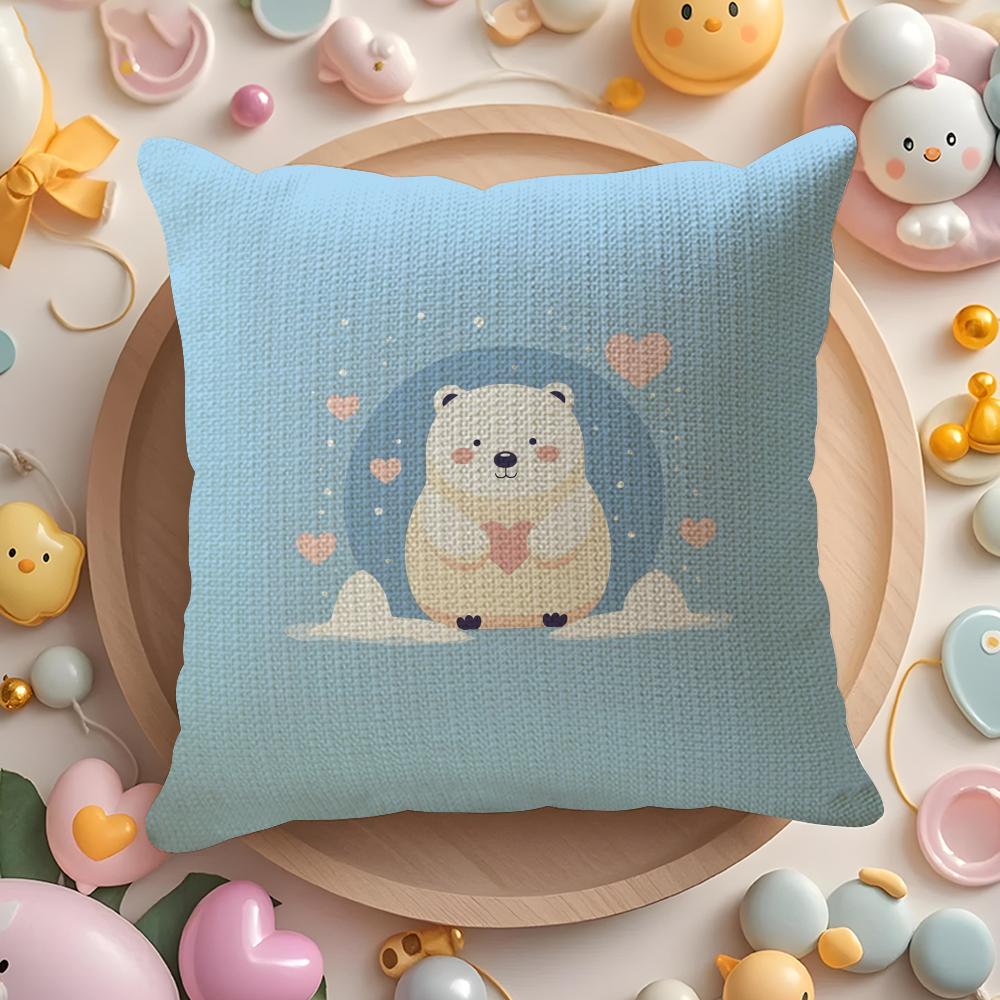Cute Cartoon White Bear Outfit Pillow Case Pattern Printed Pillowcase for Living Room Sofa Cushion Cover & Bedroom Decor