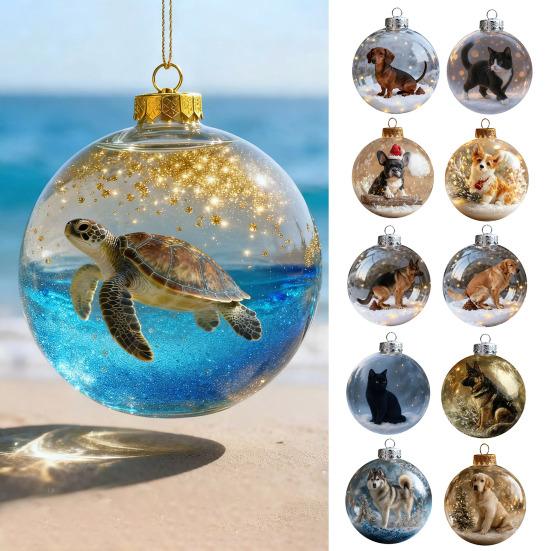 3D Animal Christmas Ball Ornament Funny Dog/Cat/Turtle Hanging Decoraton Clear Plastic Xmas Balls Ornament