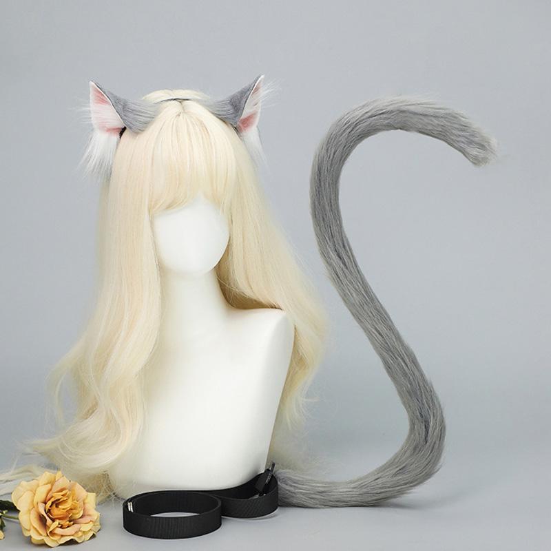 Archi Travail Manuel NEKOPARA Vanilla Bandeau Poilu Queue Servante Oreilles de Chat Blancs Accessoire de Tête Peluche Fursuit Animal Accessoires de Performance Cosplay One Size white