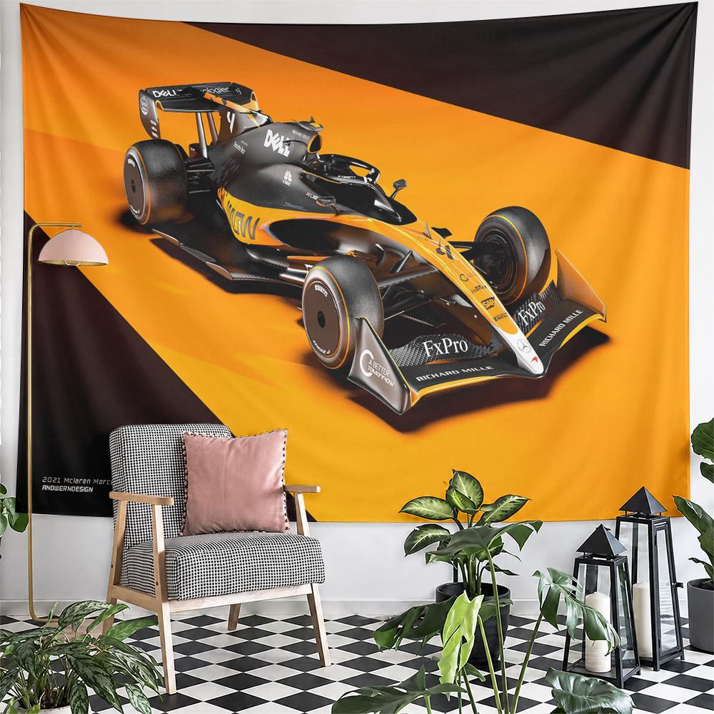 Formula One Car Modern Orange Design Patterned tapestry for bedroom and living room home decor sofas