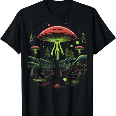 Alien UFO Vintage Area 51 Space Mayan Aztec _ Mushroom T-Shirt