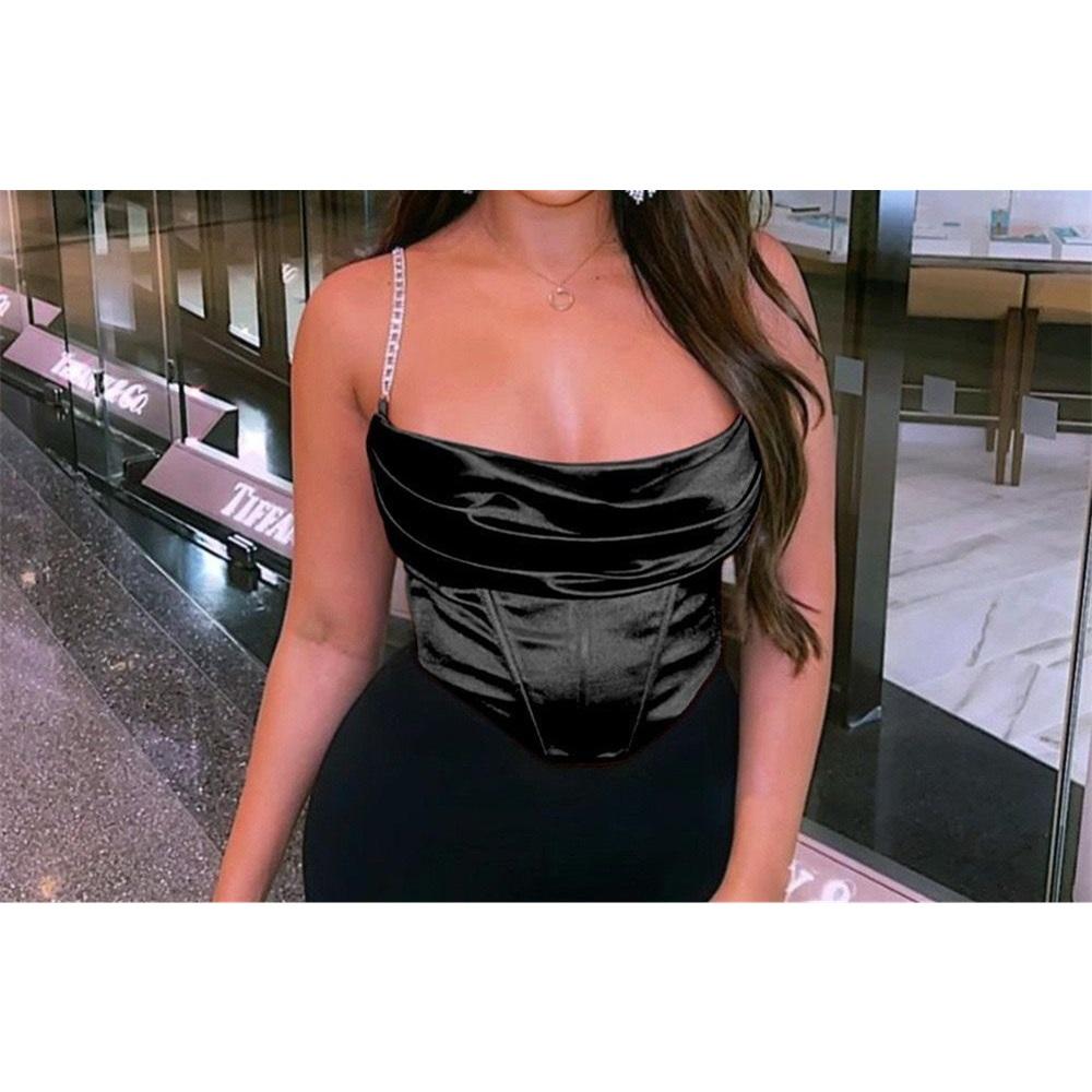 Sexy Women's  Suspender  Vest Rhinestone - Strapped Satin Crop Camisole: Chic & Sparkly, Multiple Colors Available