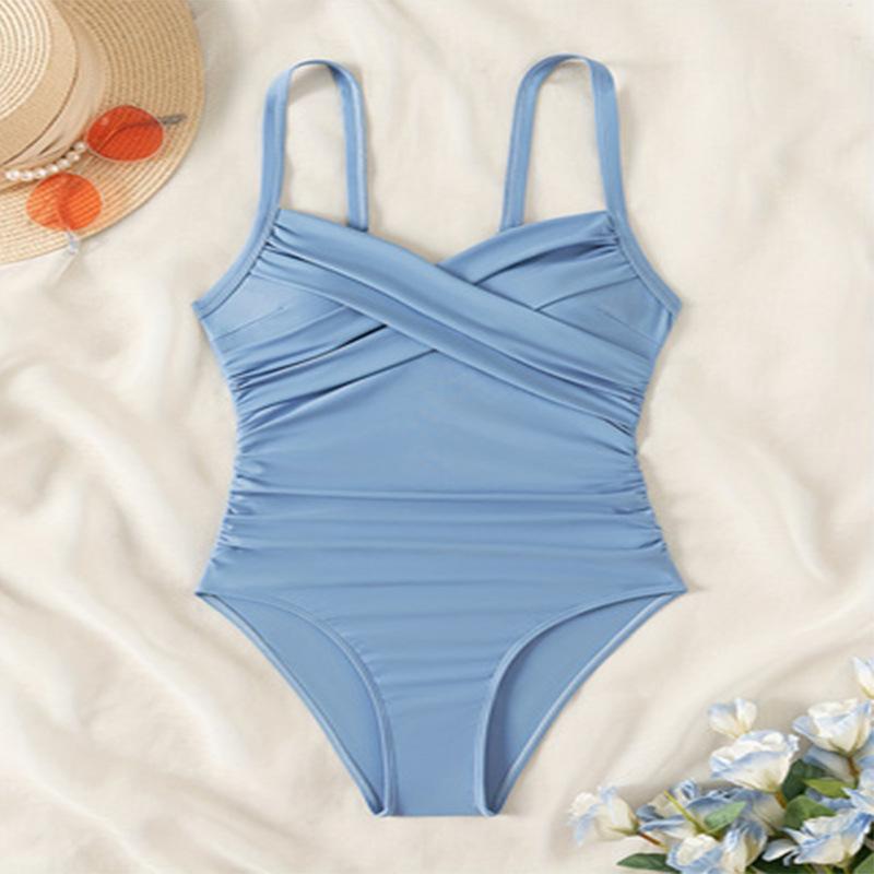 TS JYL-SW148 Solid Twist Front Swimsuit, Backless Slim Swimwear For Beach S