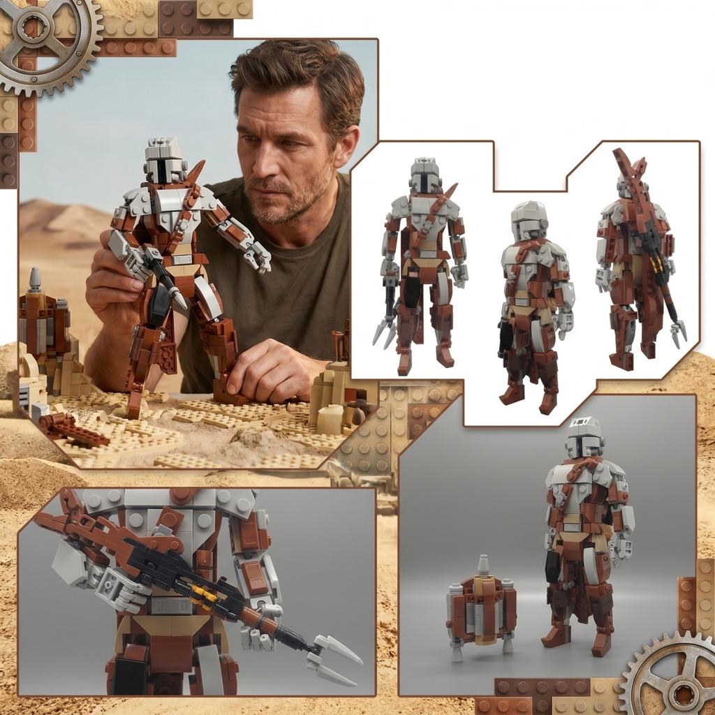 Building Block Action Figure Model Kit Assembled Robot Warrior Toy with Weapon Accessories Compatible with Popular Construction Sets