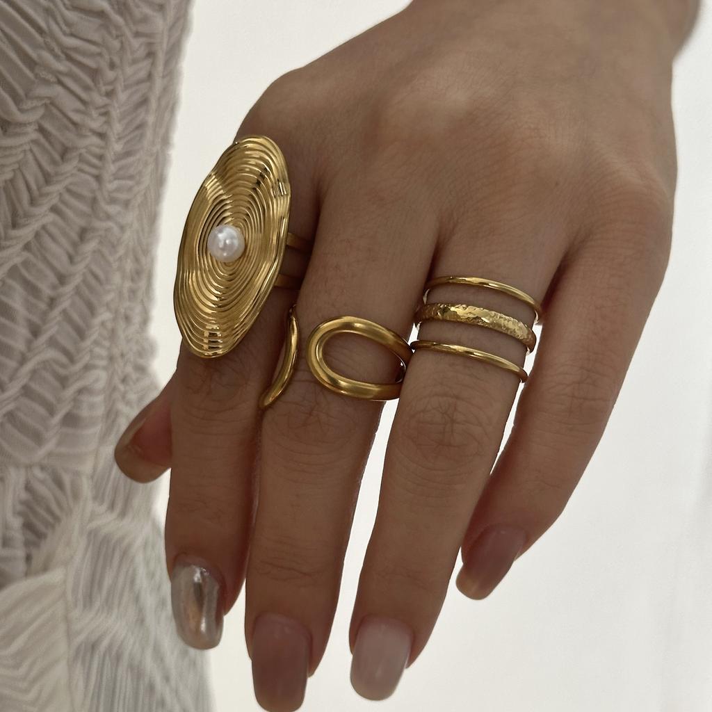 Punk Exaggerated Irregular Metal Wide Rings for Women Men Stacked Texture Strip Gold Color Finger Rings Stainless Steel Jewelry