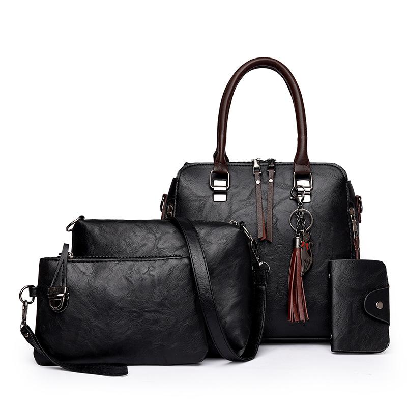 New women's bag, retro messenger bag, fashion child and mother bag, oily leather shoulder four-piece set, women's handbag.