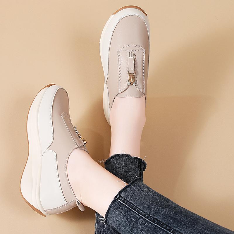 Women's Footwear Leather Driving Comfort Women’s Wedge Sneakers Casual Nurse Loafers for Girls Walking Minimalist Summer Maternity Shoes for Women