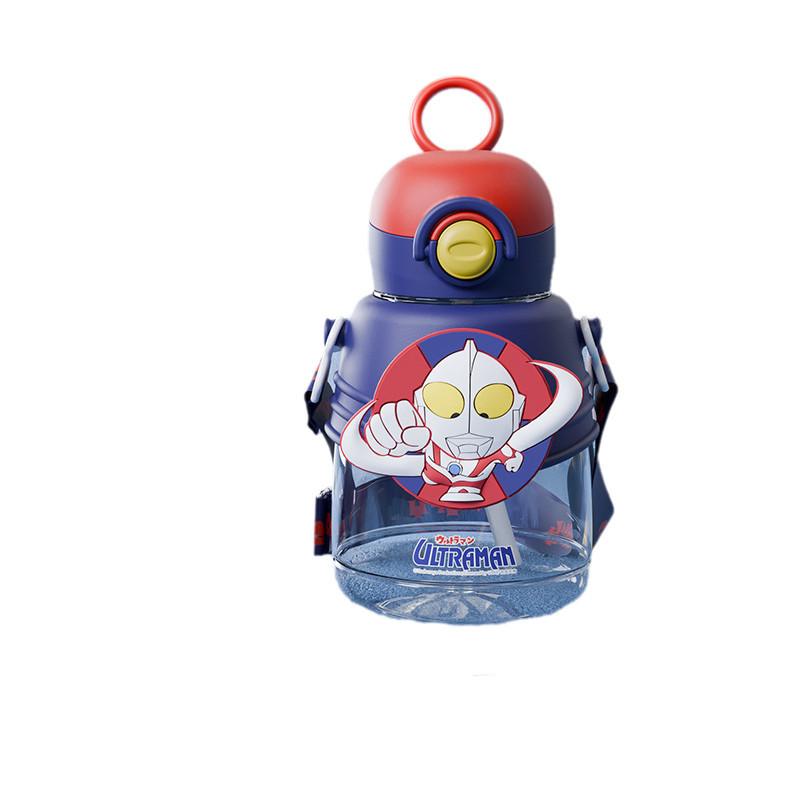 700ml Ultraman Plastic Water Bottle Cartoon Sealing Straw Drinking Lightweight