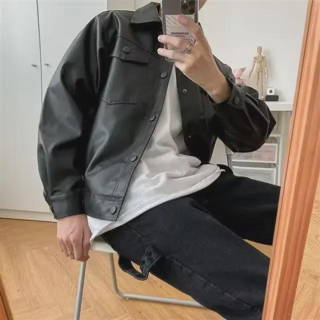 2023 Trendy PU-Lederjacke für Herren - Koreanischer Stil, lockere Passform für Frühling und Herbst