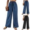 Damen Einfarbig Plissee Taille Kordelzug Locker Weites Bein Gerades Bein Hose