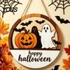 Handmade Wood Sign Halloween Layered Round Door Hanger, 3D Pumpkin Ghost Owl Welcome Sign, Front Porch Seasonal Plaque Farmhouse Wall Hanging
