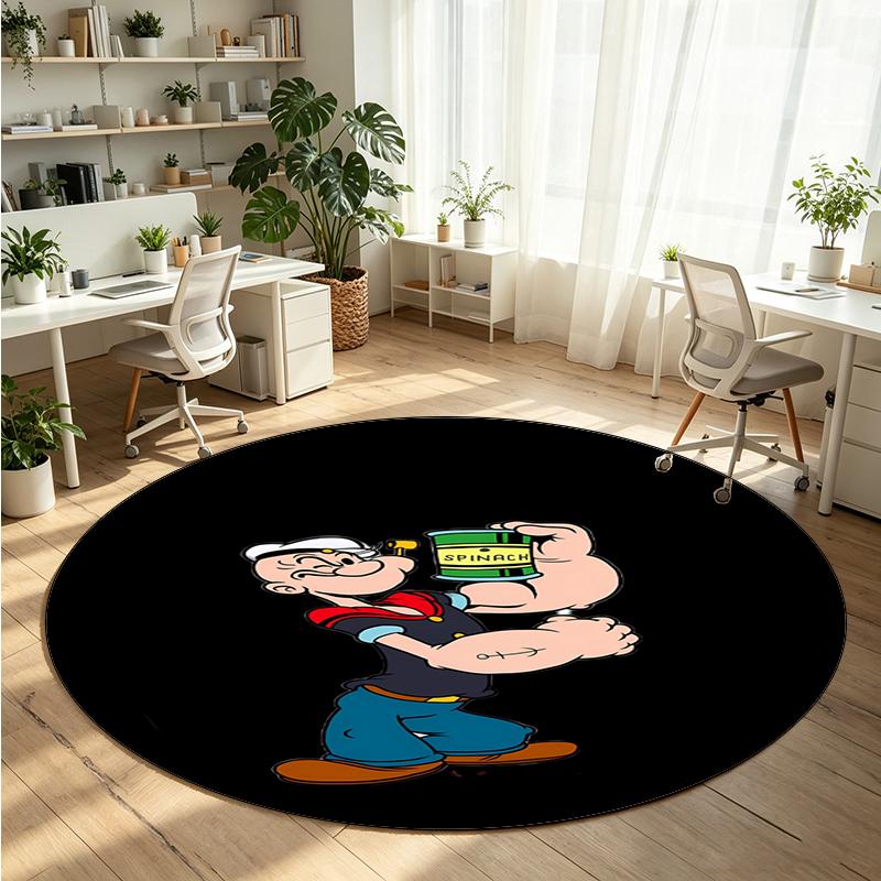 Popeye Printed Round Crystal Velvet Rug Soft Non Slip Floor Carpet For Bedroom Holiday Gift
