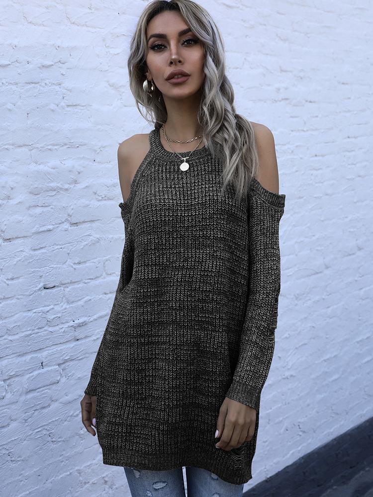 Vintage Fashion Elegant Casual Autumn Slim Solid Color Round Neck Knitted Bottoming Shirt Strapless Sweater Women