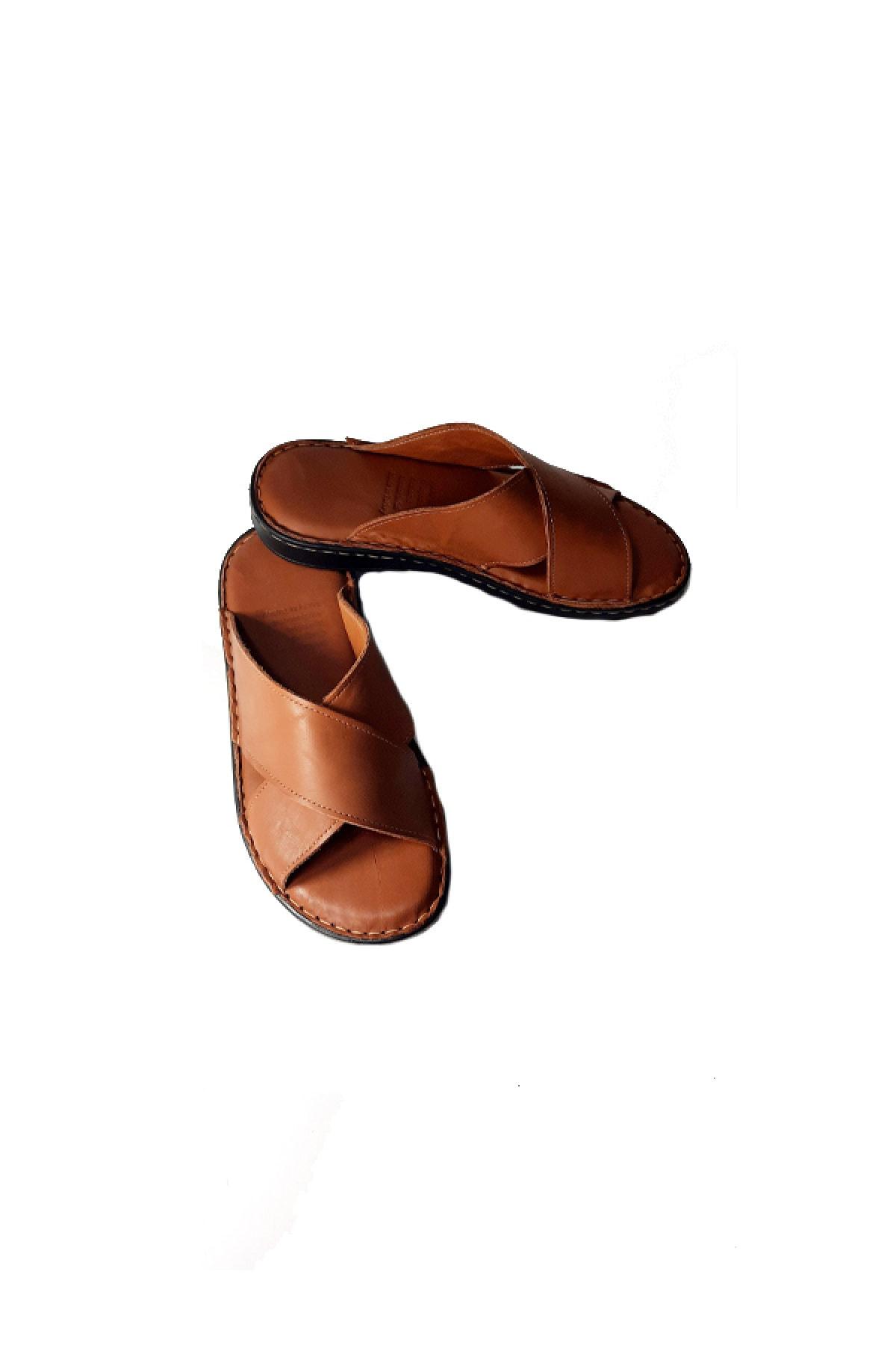 

Genuine Leather Tan Cross Strap Slippers 40
