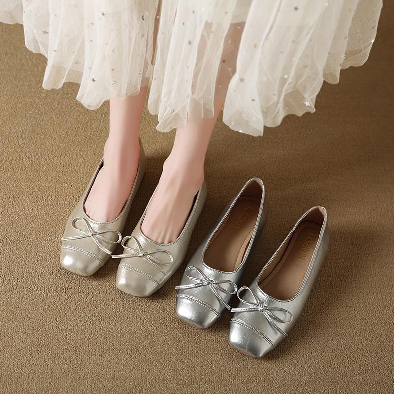 French retro ballet style shallow mouth flat sole shoes women's new autumn bow square head Mary Jane shoes women