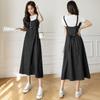 Women's Denim Suspender Dress Casual Loose Fit A-Line Midi Overall Dress with Buttons
