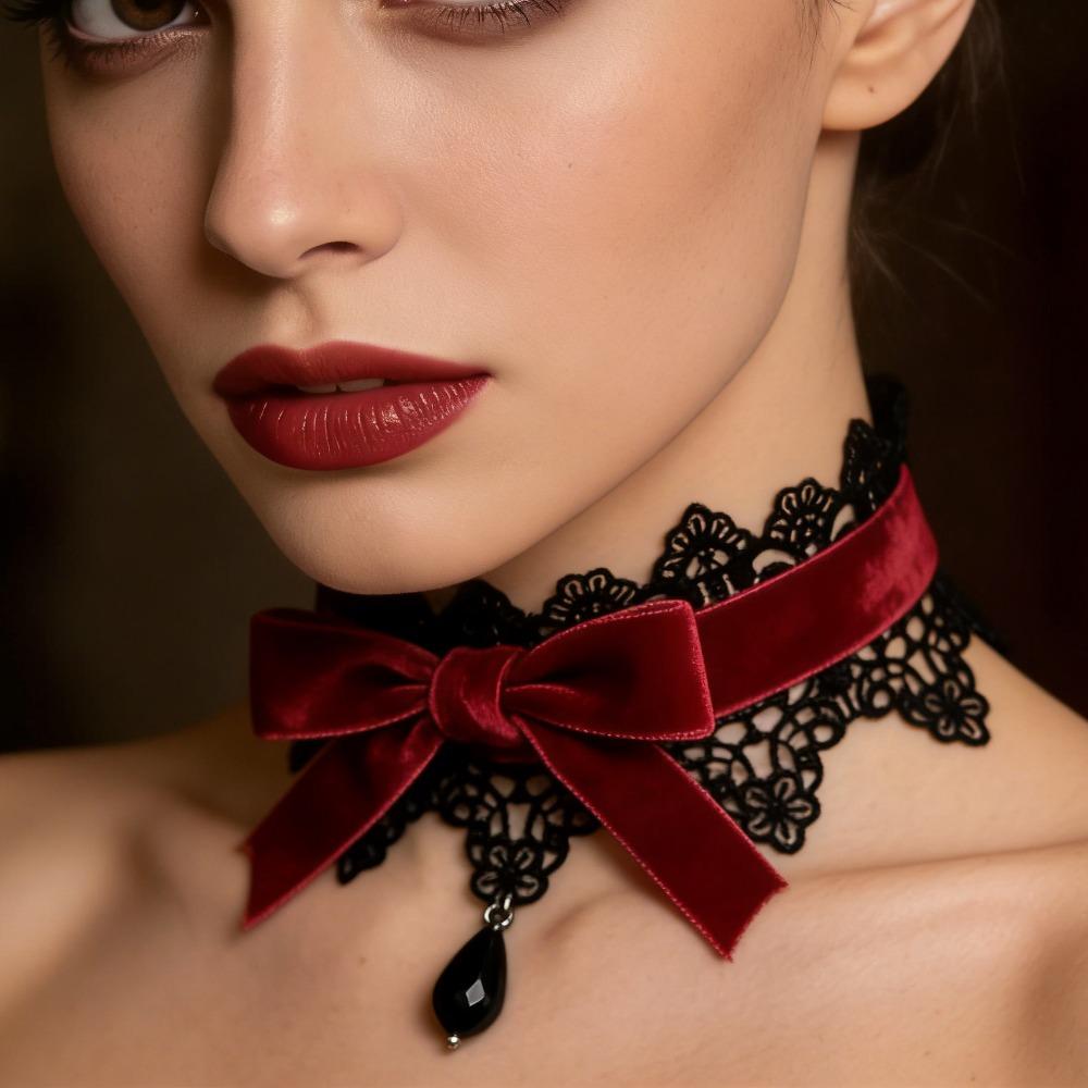 Sexy Lace Bowknot Choker Necklace for Women Gothic Collar Vintage Elegant Black Wired Short Chain Fashion Jewelry