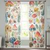 Mushrooms Plants Hand Drawn Watercolor Retro Tulle Window Curtains for Bedroom Luxury Home Drapes In Living Room Chiffon Panels