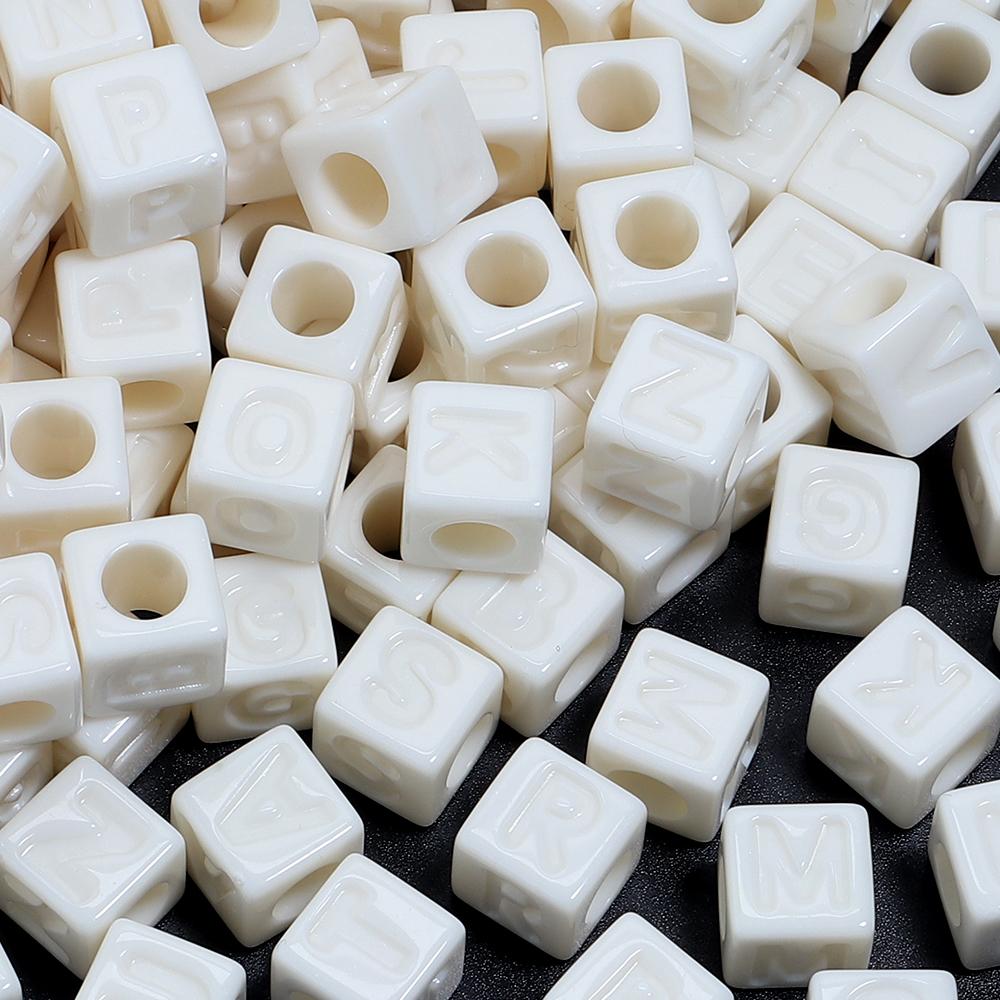 50pcs/lot 12mm Acrylic Square Alphabet Beads Solid Color Large Hole Loose Letter Beads For DIY Handcraft Bracelet Necklace