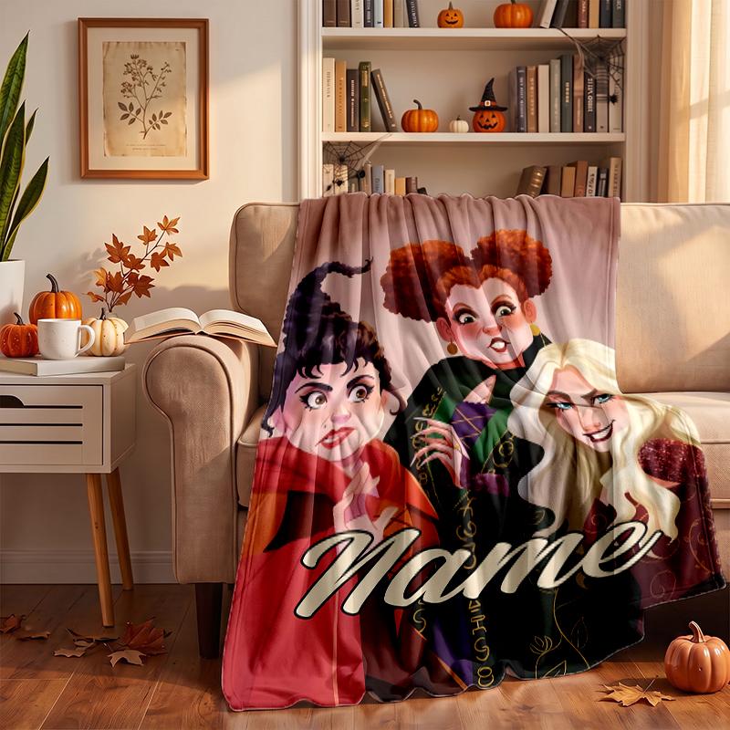 Hocus Pocus Custom Flannel Blankets Soft Warm Cozy Throws for Home Decor Holiday Gifts