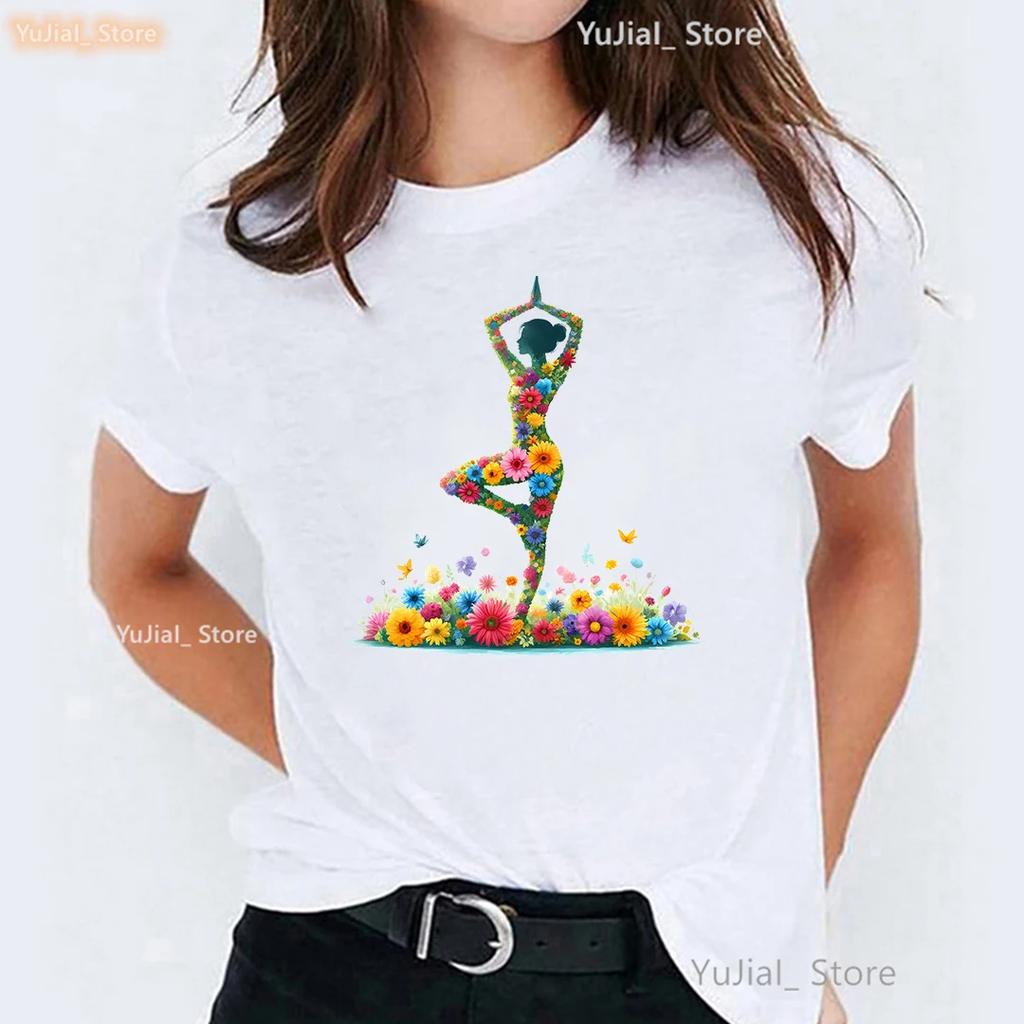 Floral Yoga Butterfly Print T Shirt Girls Meditation Tshirt Unisex Aesthetic Clothes Funny Tshirt Female Streetwear