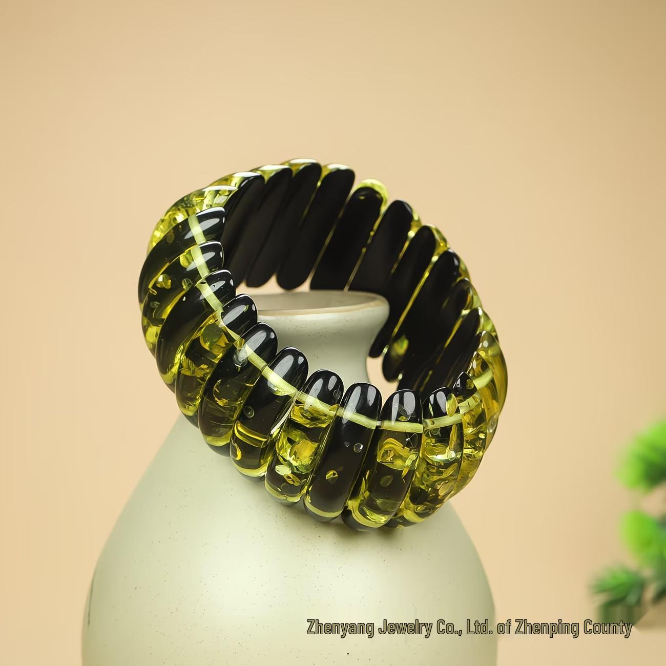 Браслет  Многосокровищный  из янтарного пчелиного воска: Унисекс Цветочный Рукоделие зелёный