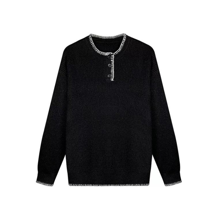 Men s Cleanfit Henley Collar Knit Sweater - Autumn/Winter High-End, Casual Base Layer XL