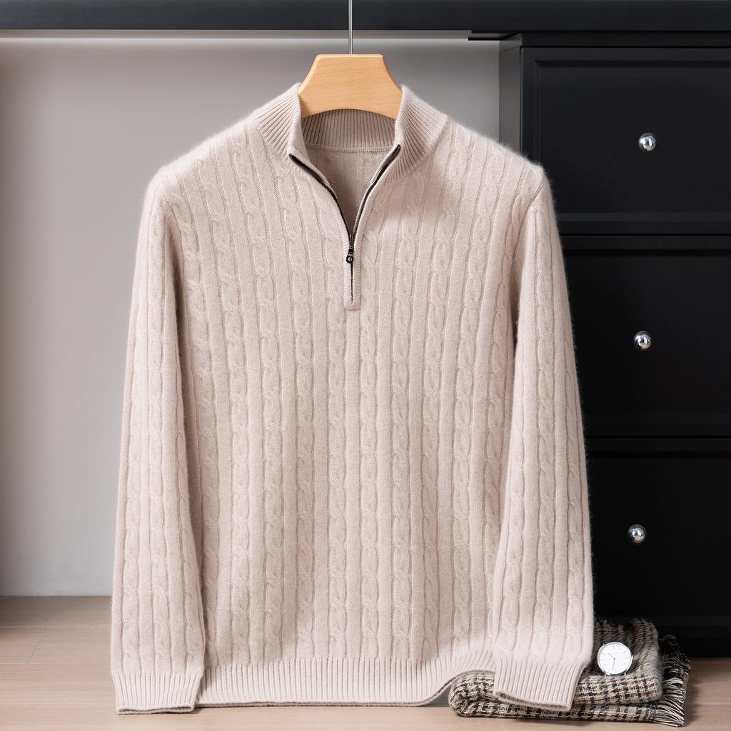 Thickened zipper semi-high pure cashmere sweater long-sleeved pullover sweater high luxury knitted sweater