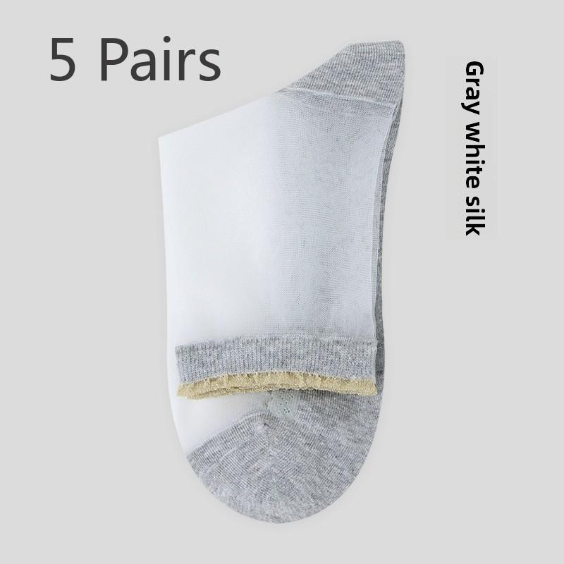 5 Pairs Lace Glass Stockings for Children Spring and Autumn Transparent Cotton Sole Anti-hook Crystal Socks Short Socks