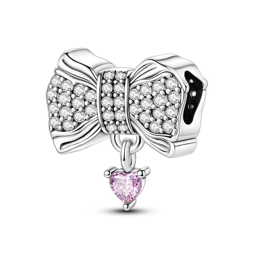 Brand Latest Arrival Compatible With Authentic Original Copper Metal Charm Bead Components Bead Components Bow Perfume Bottle Pink Charm Bead