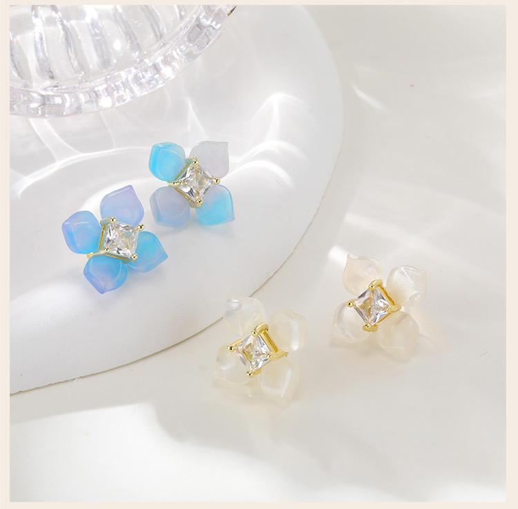 Enamel Flower Earrings for Women, Cubic Zirconia Studs Blossom Plumeria Earrings, Stainless Steel Floral Ear Jewelry