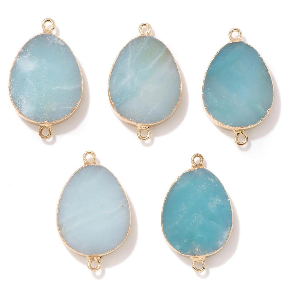 2pcs 2 Hole Natural Stone Pendants Gold Plated Water Drop Connector Accessories for Jewelry Making Diy Necklace Earring 20*35MM