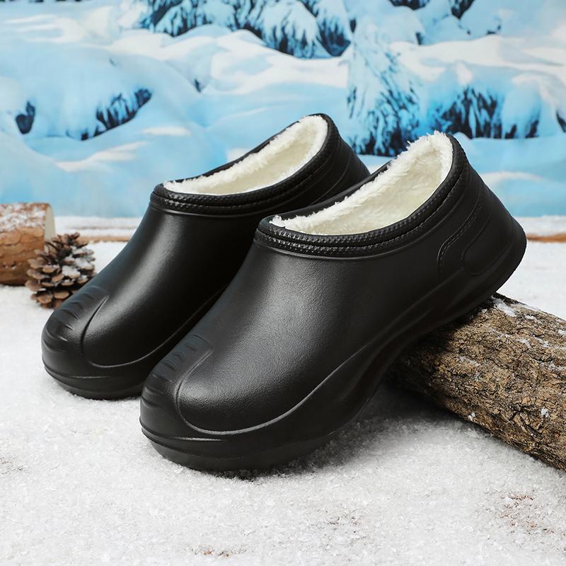 Fashion Platform Height Increase Men Plush Warm Chef Shoes Outdoor Garden Clogs Proffesional Waterproof Oilproof Non-Slip Kitchen Shoes