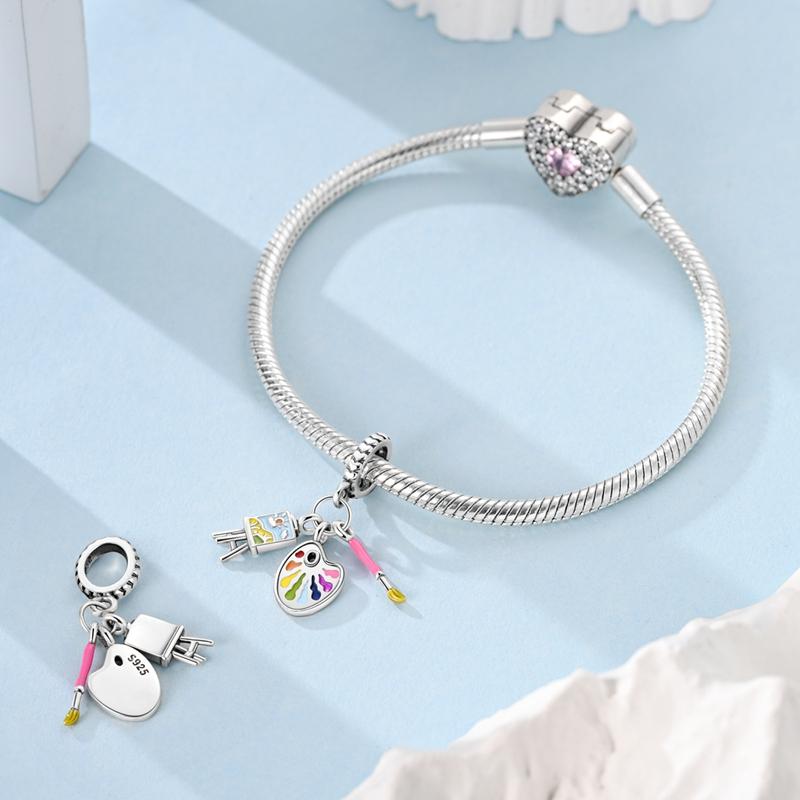 Charms Original Copper Paintbrush Palette Easel Pendant Beads Fit Bracelet Women Jewelry Diy Fine Gift Accessory