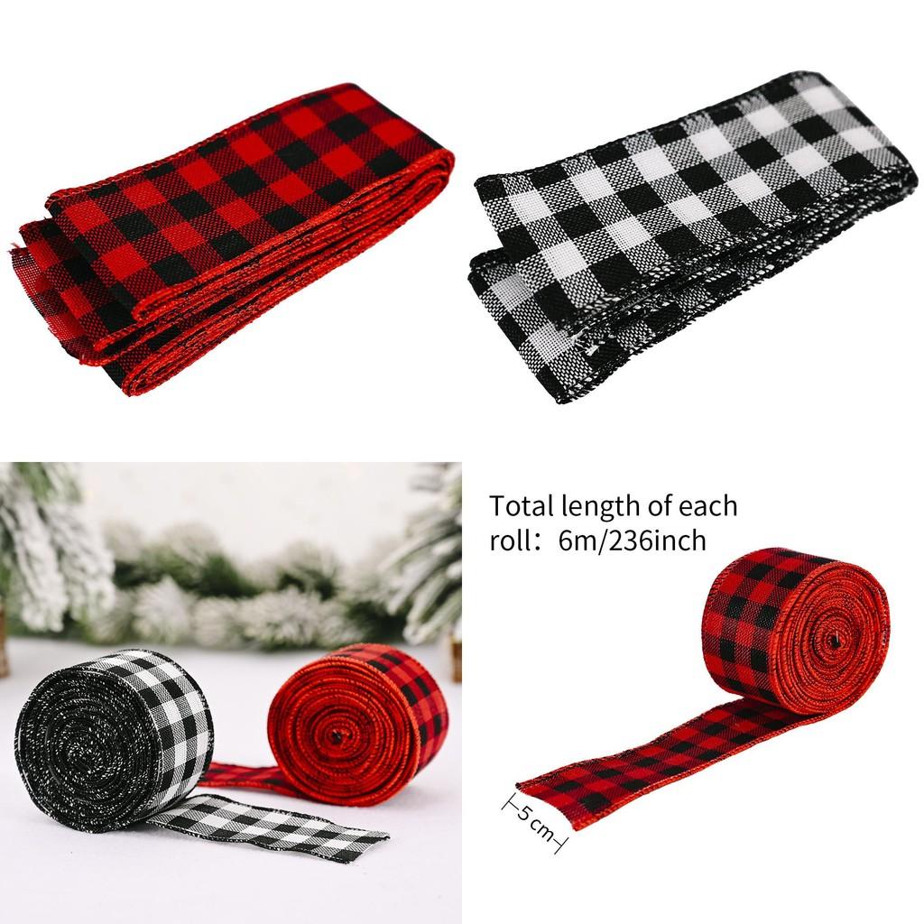Elegante Weihnachtsdekorationsbänder in Schwarz, Weiß und Rot kariert, 6 Meter lang