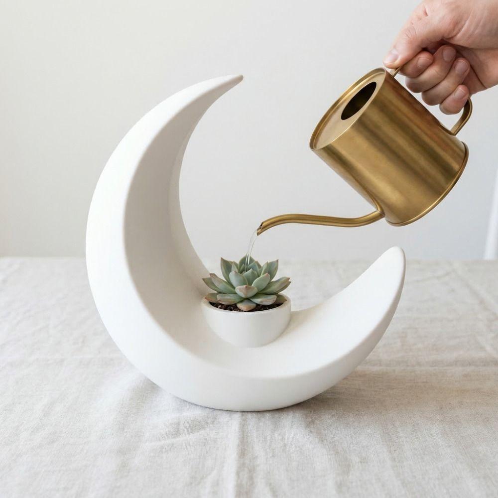 Creative Modern Moon-Shaped Flower Pots Decorative Plastic 3D Printed Moon Vases Minimalist Decorative Flower Vase Living Room
