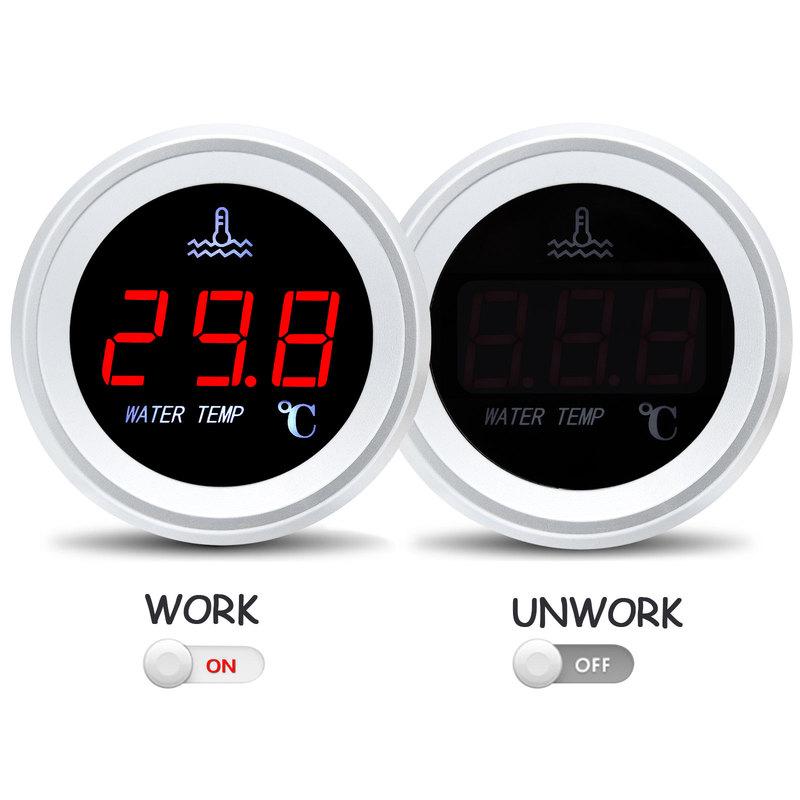 2'' 52mm Water Temperature Gauge 0-120℃ Car Digital Meter LED Display 9-36V with 1/8NPT Temperature Sensor Warning Alarm