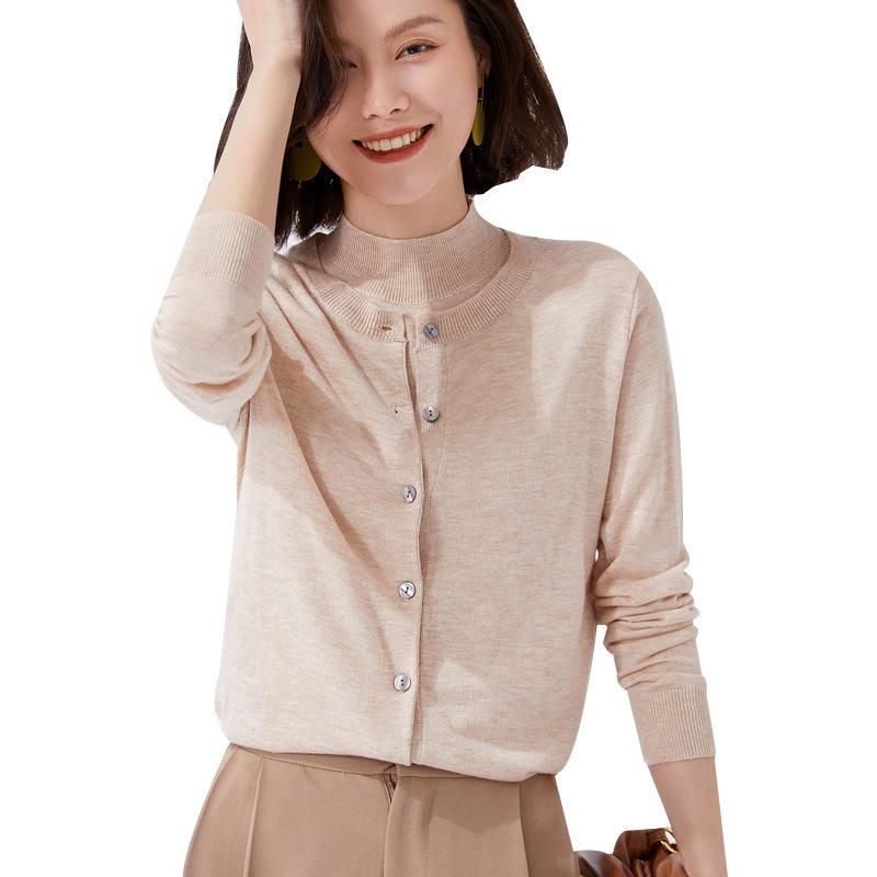 2023 Women's Fine-Spun Wool Cardigan: Round Neck, Lightweight, Spring & Summer Knit Top