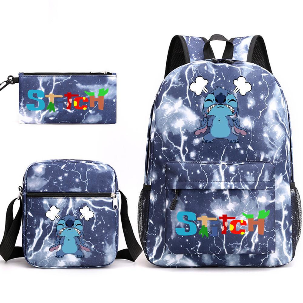 Interstellar Baby Stitch Three-Piece School Bag Cartoon Peripheral Printed Polyester Backpack Student School Bag Leisure Bag