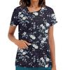 Women's Printed Work Clothes, Sloping Collar And Double Layer Pockets, Basic Top Pullover