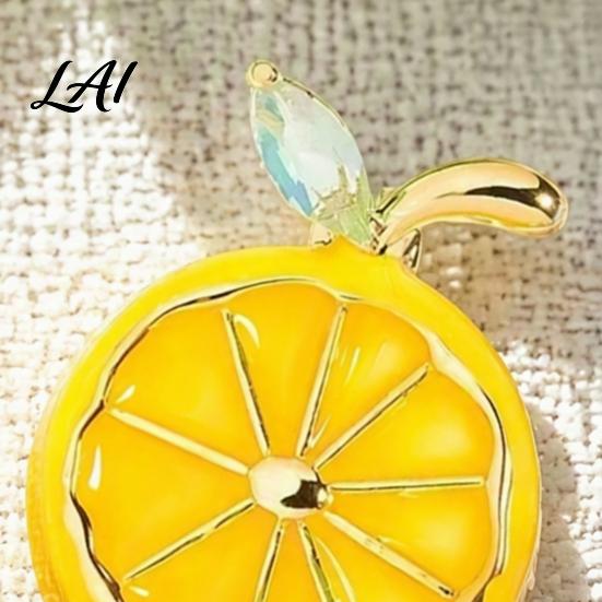 Outfit Embellishment Lemon Slice Brooch Pin Oil Dripping Fruit Pin with Bags Decorative Pins Rhinestone Leaf Badge for Clothes Scarves Brooches