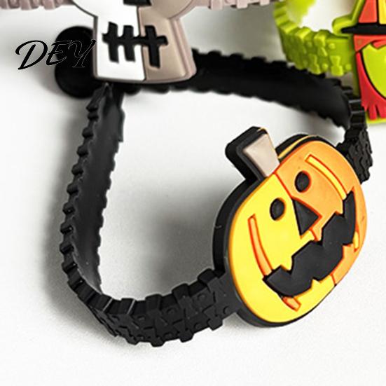 Cute Cartoon Pumpkin Bracelets 8 Pcs Halloween Bracelets, Adjustable Soft PVC Wrist Straps for Kids Adults, Comfortable Party Gifts Witch Trick